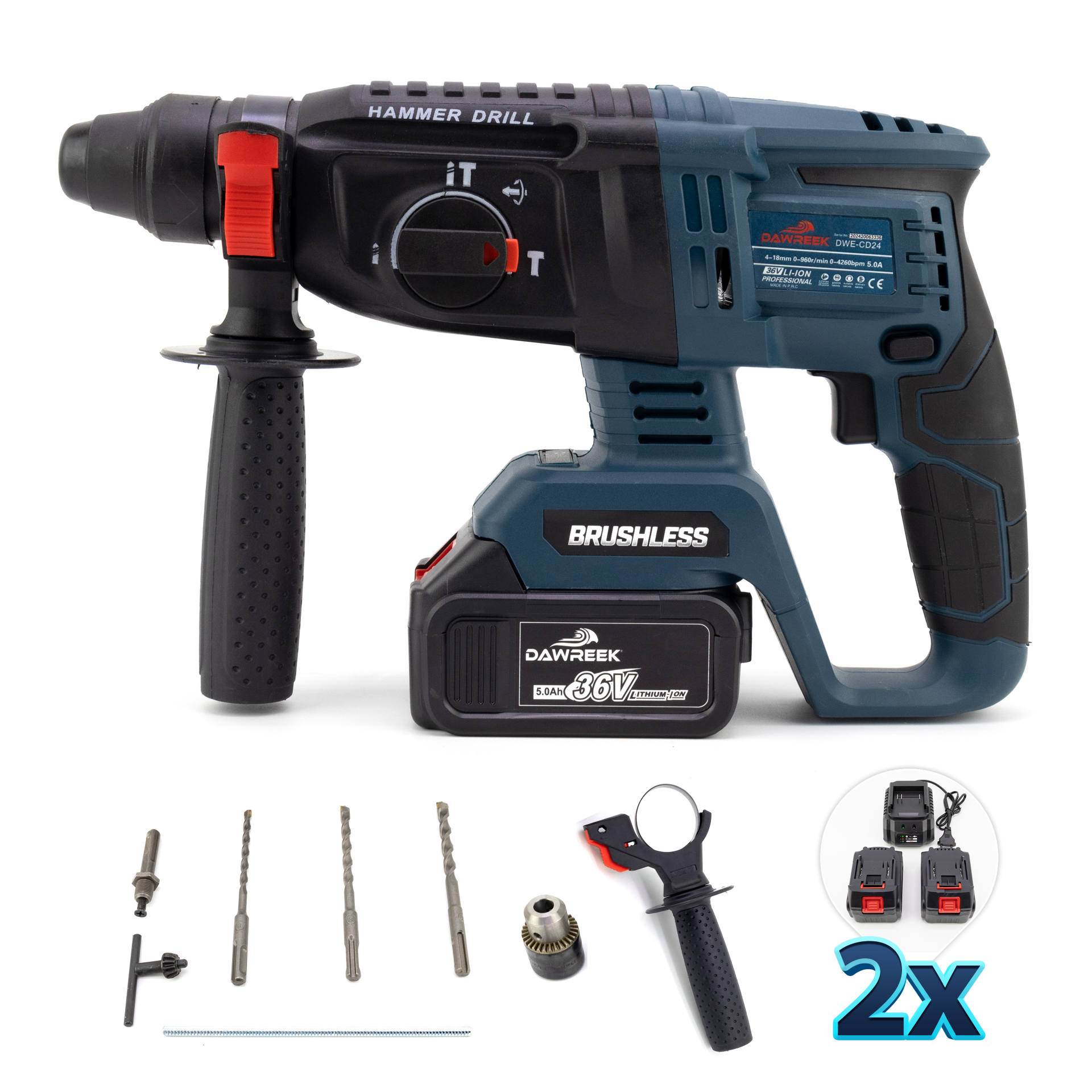 Dawreek  Profesyonel 36 Volt Çift Bataryalı Şarjlı Kırıcı-Delici Hilti Kömürsüz Motor