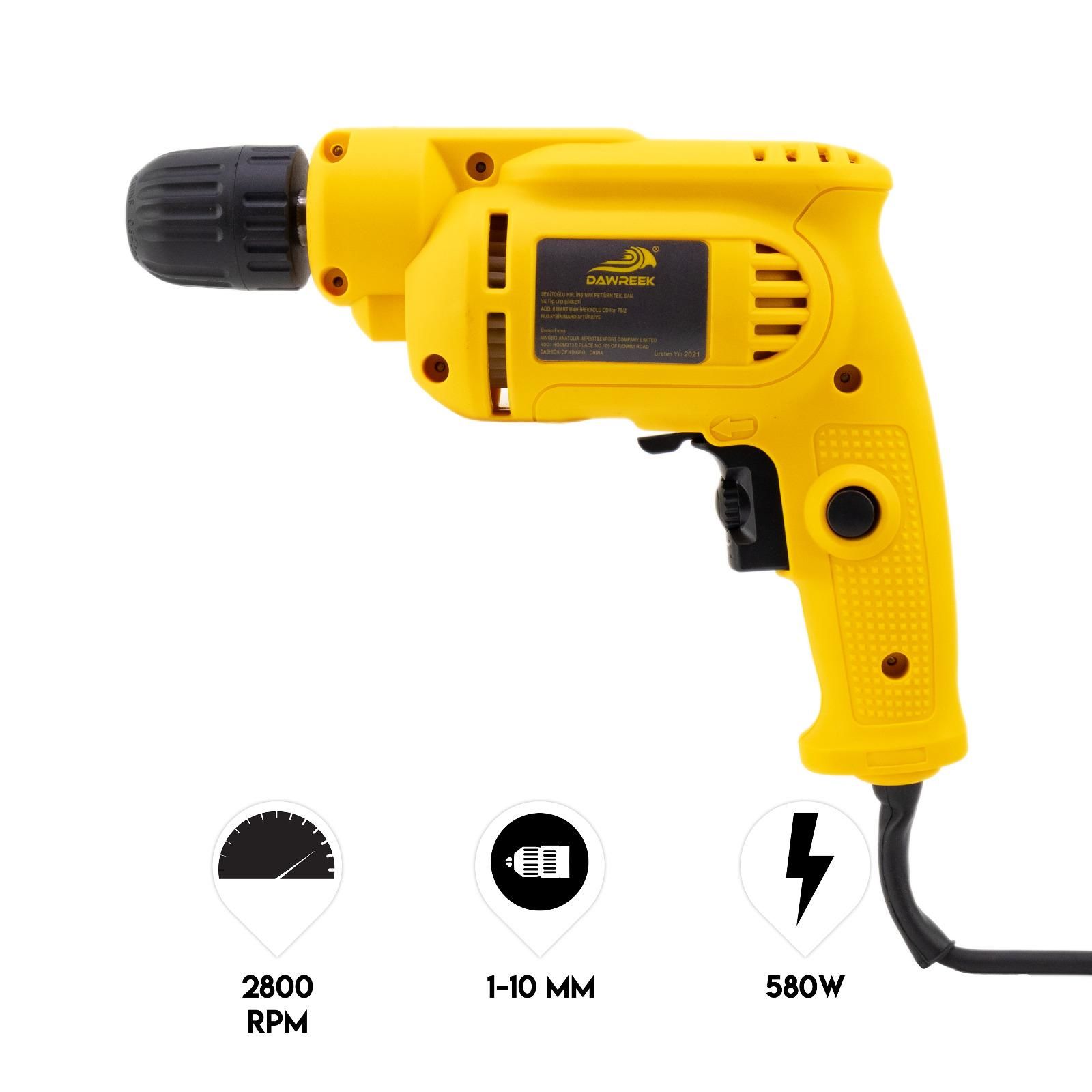 Dawreek 10 mm Kablolu Vidala Ve Delme Matkap Darbesiz 500 w