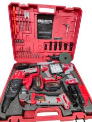 Destroyel 1200 Nm Yeni Nesil Kırmızı Renk Tam Profesyonel  Kömürsüz 5 Li set ( Hilti Torklu Spiral Vidalama Power Banklı Led Lamba