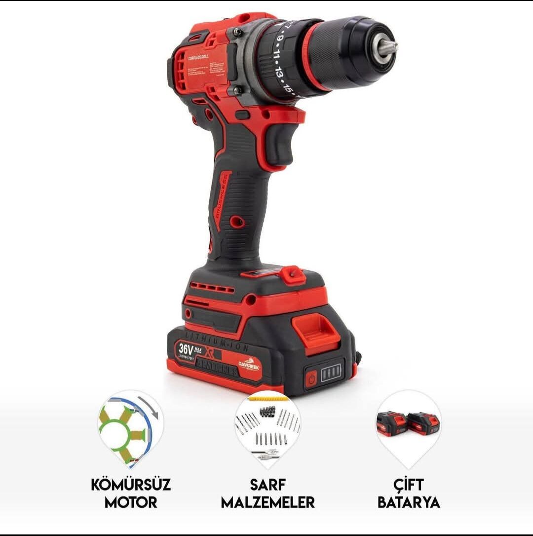 Dawreek Profesyonel Kömürsuz Motor Çelik şanzıman metal dişli Darbeli süper Torklu çift Bataryalı Şarjlı Matkap