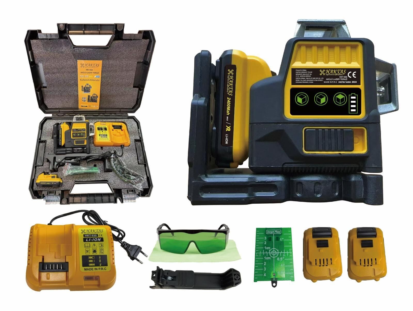 Haktaş Profesyonel 12 Çizgi U profil Askı Aparatlı Mıknatıslı Mandallı Şarjlı Çift Batayalı Lazer Terazi Hizalama