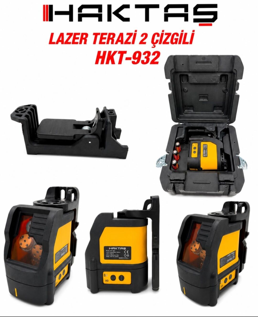 Haktaş Profesyonel U profil Askı Aparatlı Mıknatıslı Mandallı Pilli Lazer Terazi Hizalama