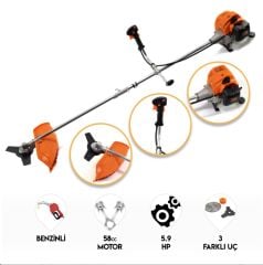 Dawreek Yan Tırpan Benzinli 5.9 Hp Çok Güçlü 3 Başlıklı Ot Çalı Biçme Tırpan