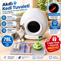 Yeni Nesil Otomatik Akıllı Kedi Tuvaleti 78 L Sensörlü XXXL Büyük Boy Atık Toplama Hazneli Kum Toplama Basmak Hediyeli
