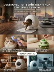 Yeni Nesil Otomatik Akıllı Kedi Tuvaleti 78 L Sensörlü XXXL Büyük Boy Atık Toplama Hazneli Kum Toplama Basmak Hediyeli